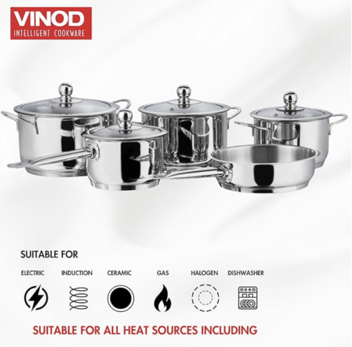 Vinod Tuscany Stainless Steel Cookware Set of 5 Pieces | Saucepot Set of 3 Pcs with Glass Lid | Saucepan and Frypan | Extra Deep | Induction Base | 2 Year Warranty - Image 2